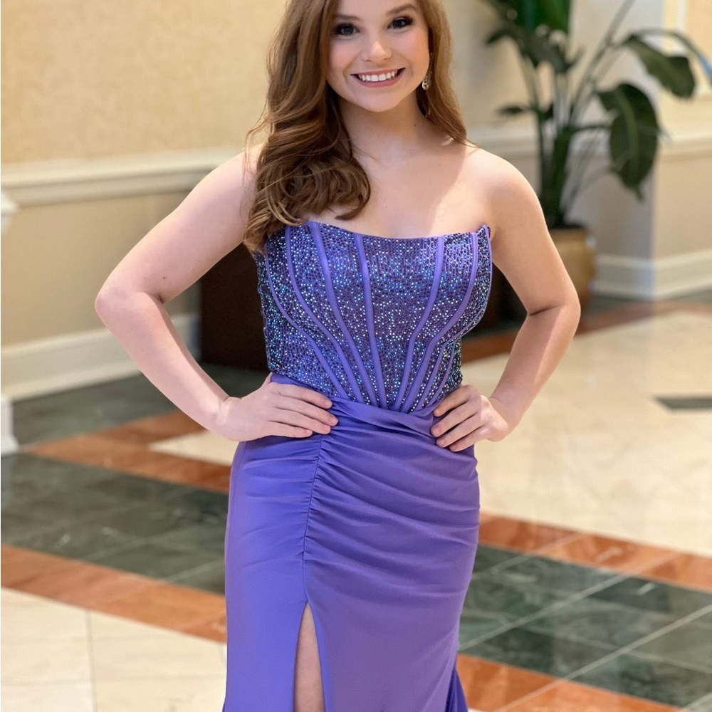 Rachel Allan Sparkling Strapless Purple Dress